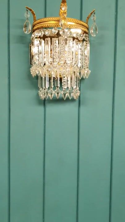 Film of Pair of Antique Gilt Brass Cut Glass Crystal Wall Lights