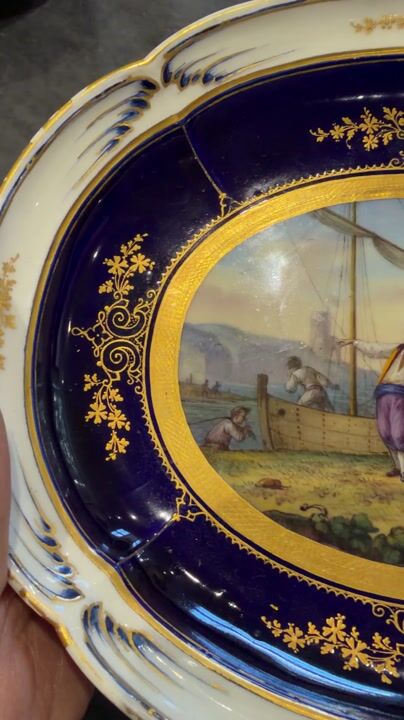 Film of Exquisite Sevres Oval Dish Date Mark for 1782 Marine Interest