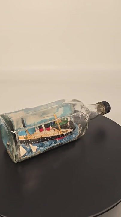Film of Steam Ship in a Bottle, Folk Art, English, Diorama C1930