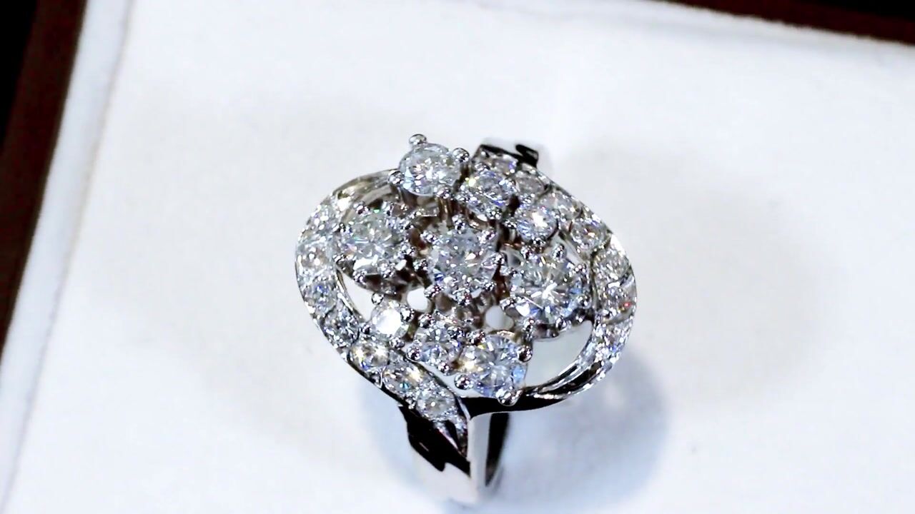 Film of Vintage 1.76ct Diamond and 14ct White Gold Dress Ring Circa 1950