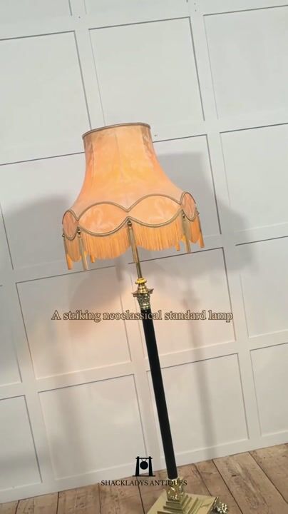 Film of Neoclassical Brass and Black Column Standard Lamp with Adjustable Stem