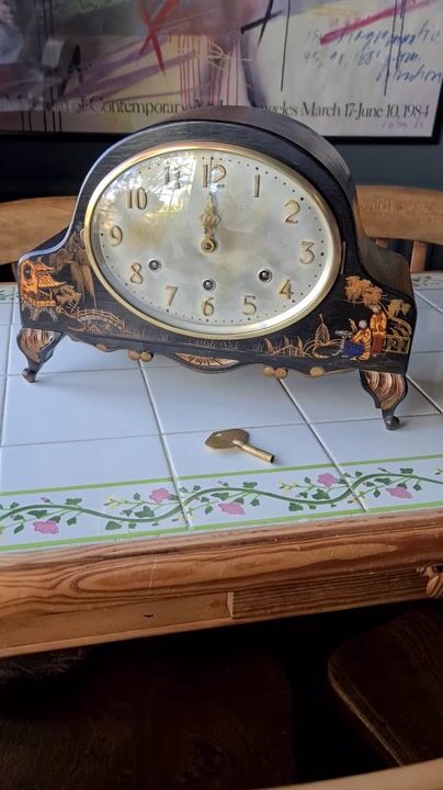 Film of Large Lacquered Mantel Clock C1900