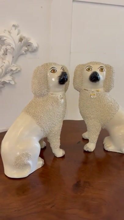 Film of Pair of Antique Victorian Quality Staffordshire Poodles