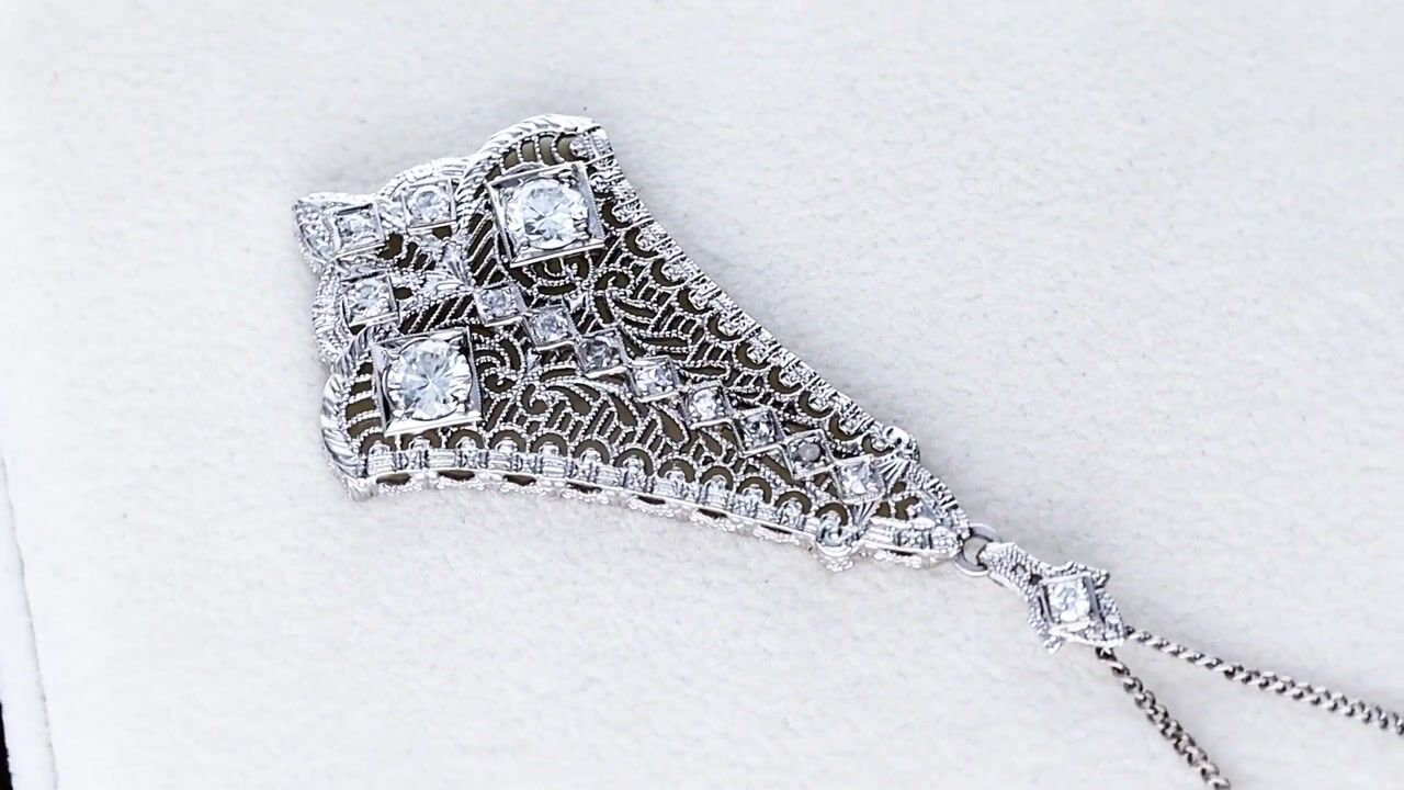 Film of 1.23ct Diamond and 14ct White Gold Pendant - Art Deco - Antique Circa 1920