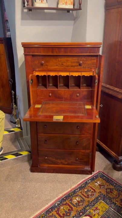 Film of Victorian Mahogany Secretaire Wellington Chest with Locking Flap