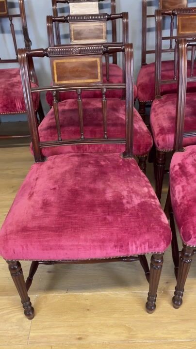 Film of Set of 10 C19th Superb Quality Inlaid Mahogany Dining Chairs
