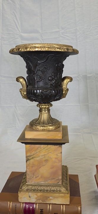 Film of Pair Bronze Urns Cherub Bacchus Italian Grand Tour Campana 1880