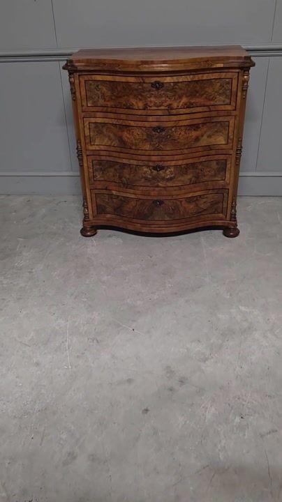 Film of 19th Century Swedish Burr Walnut Serpentine Chest of Drawers