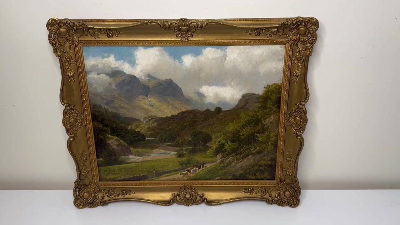 Film of Victorian Landscape Oil Painting Borrowdale Lake District Cumbria