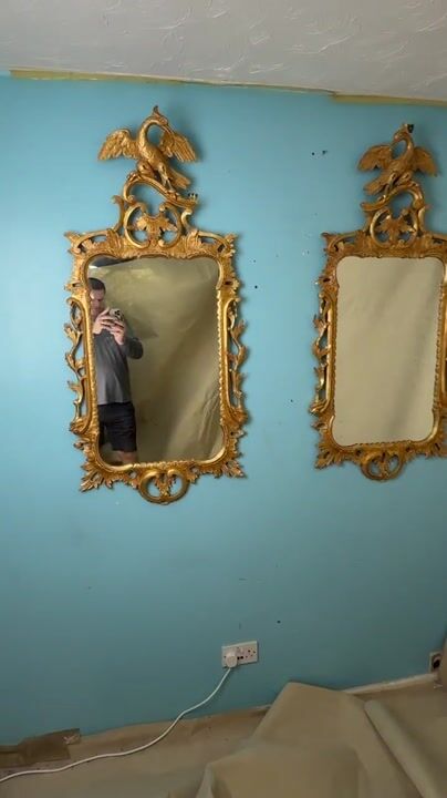 Film of Rare Pair of 18th Century Chippendale Period Rococo Giltwood Wall Mirrors