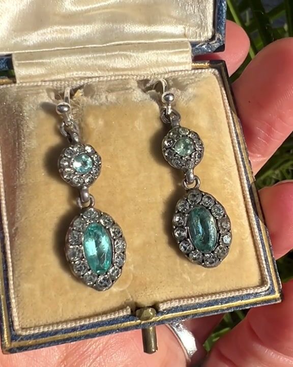 Film of Georgian/early Victorian Silver Paste Aquamarine Halo Earrings