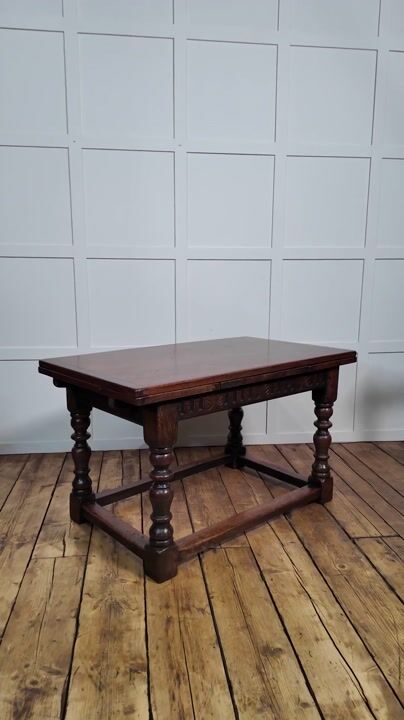 Film of Jacobean Style Oak Draw-leaf Dining Table
